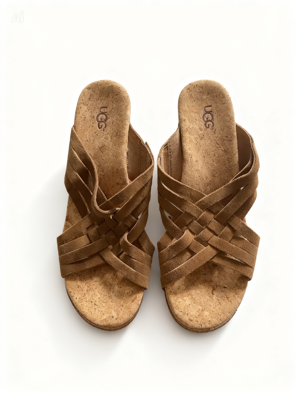 NWOT UGG Tan Suede Woven
Mules with Cork Sole